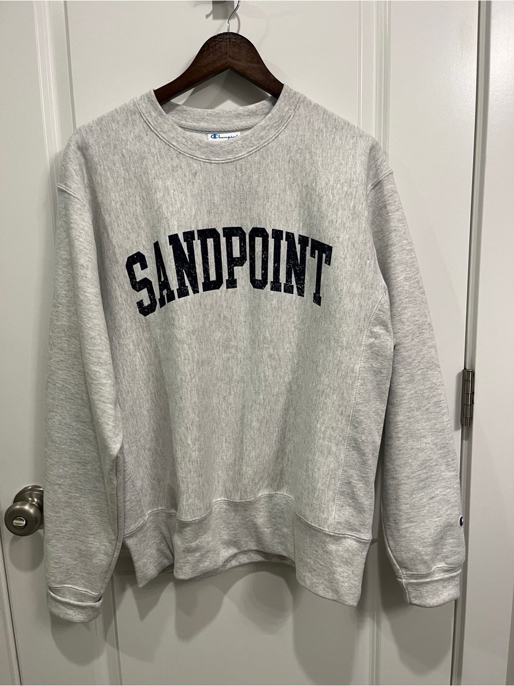 Sandpoint Idaho Sweatshirt NWT Grey w Navy Blue Print Medium Hoodie